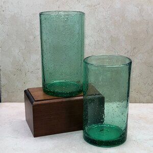Tag Ltd Green Bubble Glass Tumblers Set of 2 Hand Blown 18 fl oz Capacity